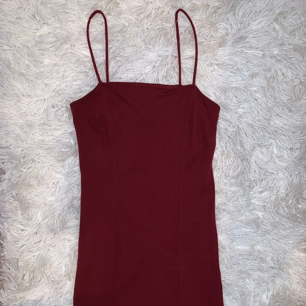 wine colored short dress, cocktail dress with slit